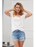 Short denim shorts with abrasions, blue 30080 - Online store - Boutique